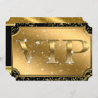 Gold Black Confetti Sparkle Glam VIP Party Ticket
