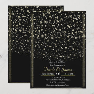 Gold & Black Confetti Splatter Engagement Party Invitation
