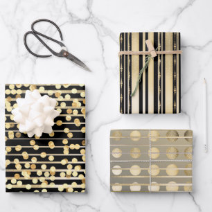 Gold black confetti stripes elegant formal pattern wrapping paper sheet