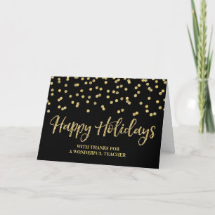 Gold Black Confetti Teacher Christmas Card