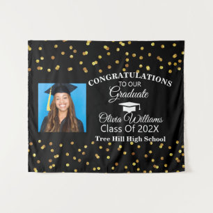 Gold black Congrats Graduate Photo Class of 2021 Tapestry