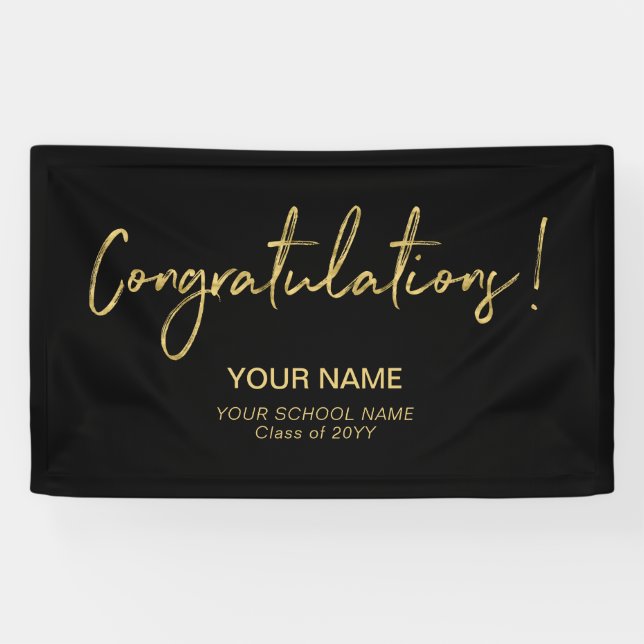 Gold & Black Congratulations! Graduation Party Banner (Horizontal)