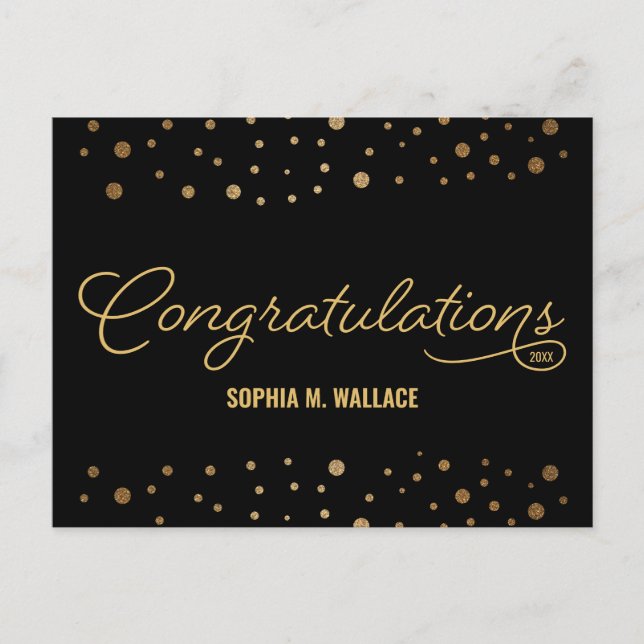 Gold Black Congratulations University Graduate  Announcement Postcard (Front)