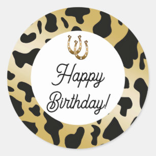 Gold & Black Cow Spots Birthday Classic Round Sticker