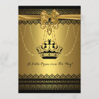 Gold & Black Crown Baby Shower Invitation