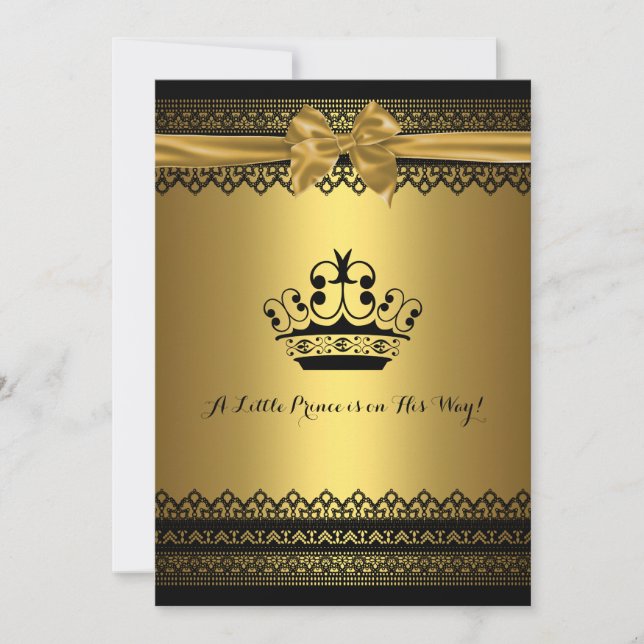 Gold & Black Crown Baby Shower Invitation (Front)