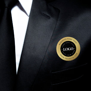 Gold & Black Custom Logo Text Business Corporate  6 Cm Round Badge