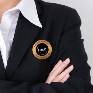 Gold & Black Custom Logo Text Business Corporate  6 Cm Round Badge