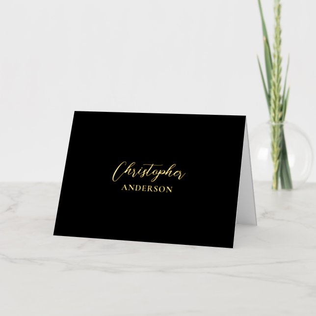 Gold & Black Custom Text / Your Name Stationery Foil Greeting Card (Front)