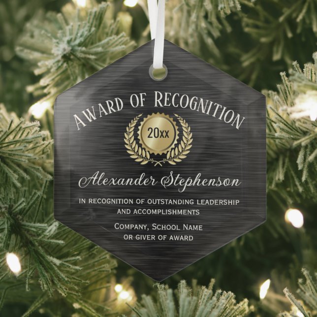 Gold Black Customisable Recognition Award Glass Tree Decoration (Insitu)