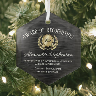 Gold Black Customizable Recognition Award Glass Tree Decoration