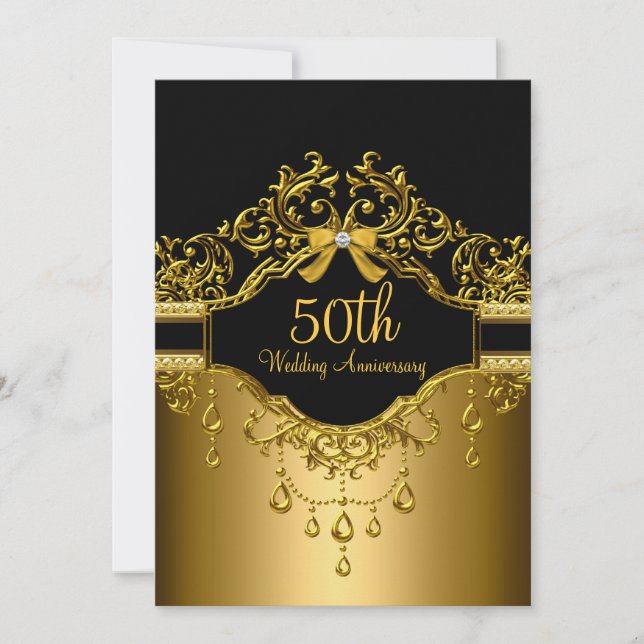 Gold & Black Damask 50th Anniversary Invite (Front)