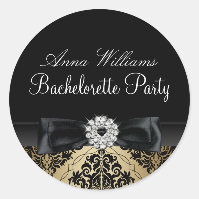 Gold & Black Damask Bachelorette Party Sticker (Front)