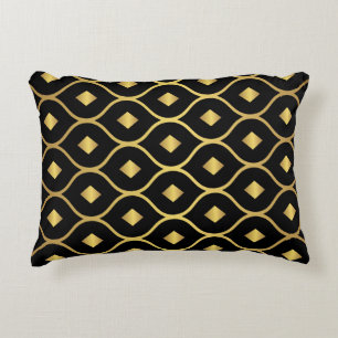 Gold Black Damask Diamond Pattern  Decorative Cushion
