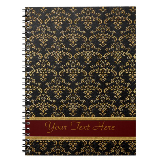 Gold & Black Damask Pattern Notebook (Front)