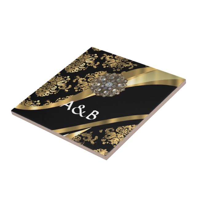 Gold & black damask pattern tile (Side)