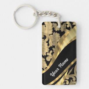 Gold & black damask swirl key ring