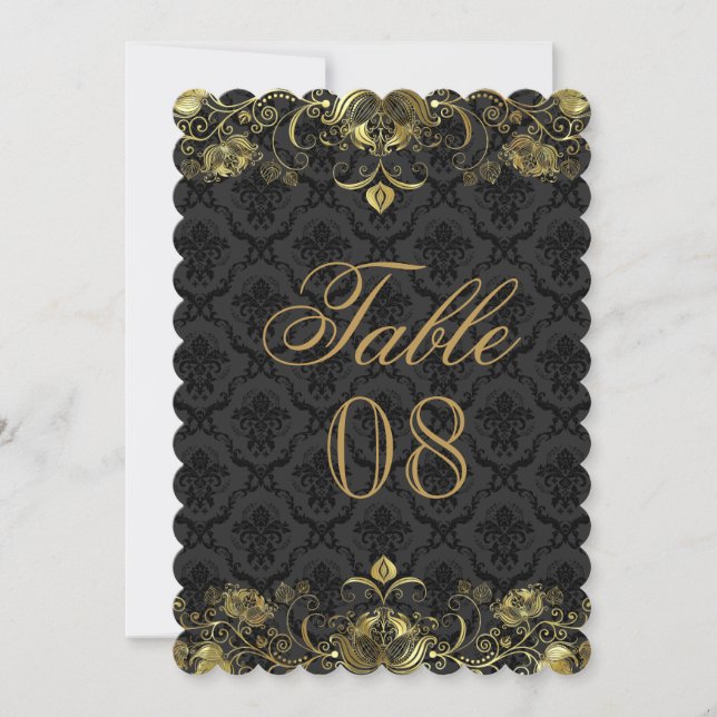 Gold & Black Damask Table Number (Front)