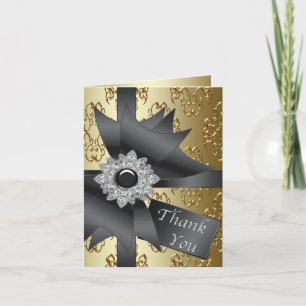 Gold Black Damask Thank You Card
