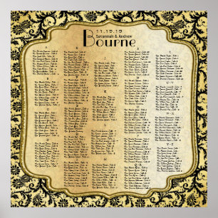 Gold & Black Damask Wedding Seating Chart