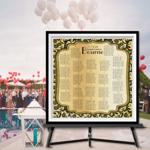 Gold & Black Damask Wedding Seating Chart