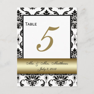 Gold Black Damask Wedding Table Number Postcard