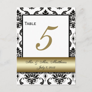 Gold Black Damask Wedding Table Number Postcard