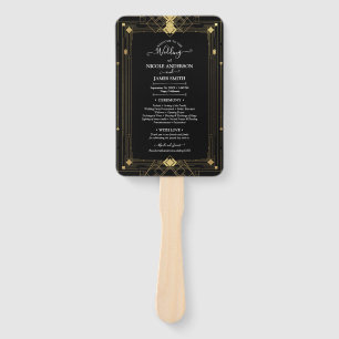 Gold Black Deco Glam Roaring 20's Wedding Program Hand Fan