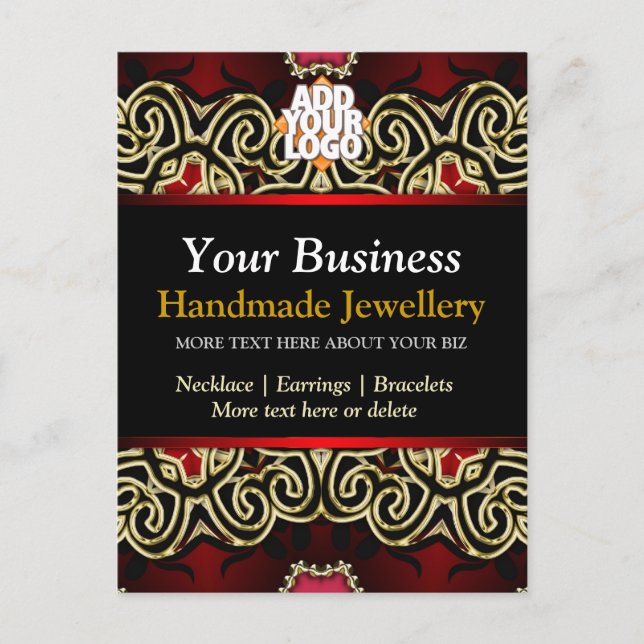 Gold+Black Decorative Jewellery Business Postcard (Front)
