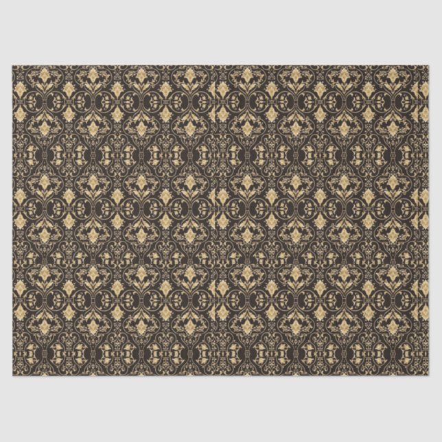 Gold Black Demask Goth Lace Pattern 2 Decoupage Tissue Paper (Front)