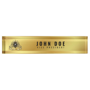 Gold-Black Desk Nameplate with Monogram