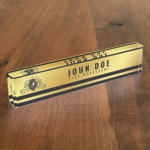 Gold-Black Desk Nameplate with Monogram