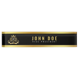 Gold-Black Desk Nameplate with Monogram