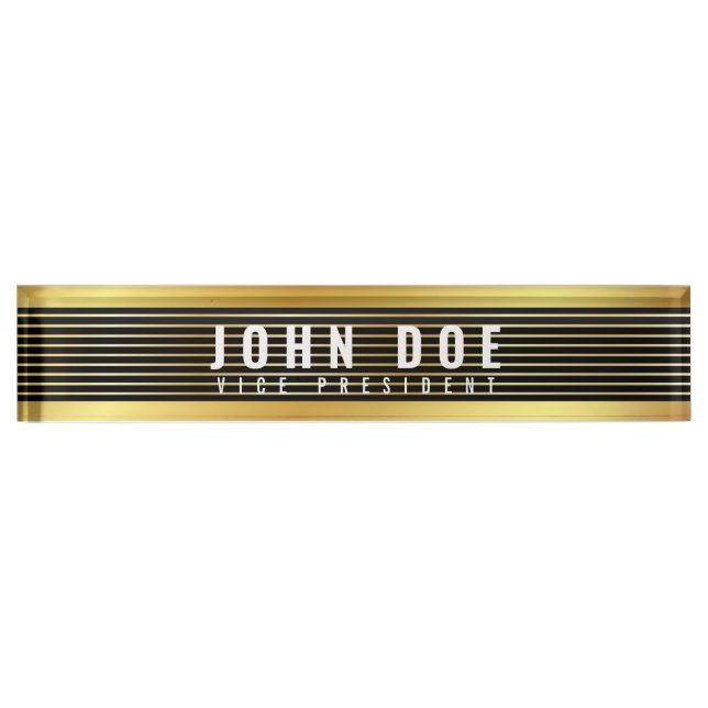 Gold-Black Desk Nameplate with Monogram and gold l (Front)