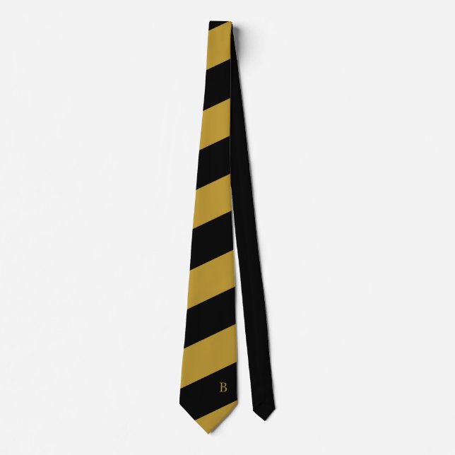 Gold Black Diagonal Stripes Monogram Neck Tie (Front)