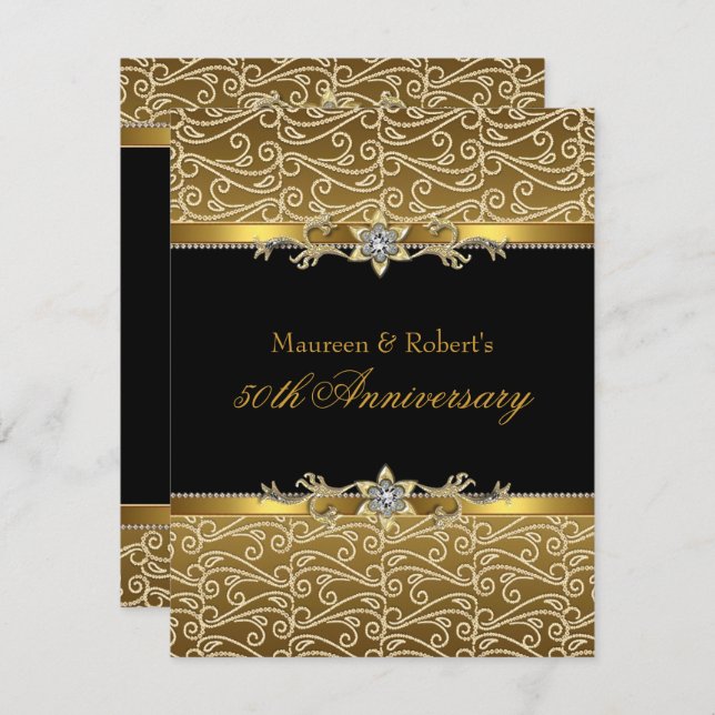 Gold Black Diamond 50th Anniversary Invitation (Front/Back)
