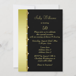 Gold & Black Diamond Decoration 50th Birthday Invitation