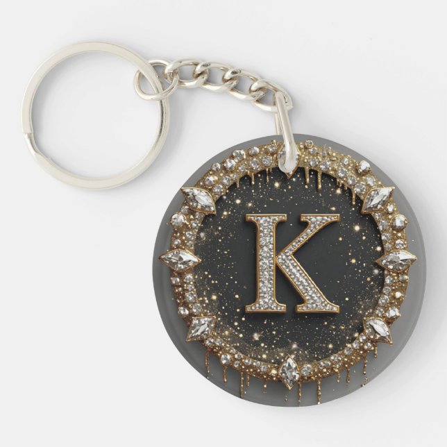 Gold Black Diamond Letter K Gift Key Ring (Front)