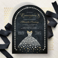 Gold Black Diamonds Elegant Quinceanera Invitation