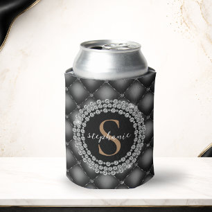 Gold Black Diamonds Monogram Tufted Elegant Luxury Can Cooler