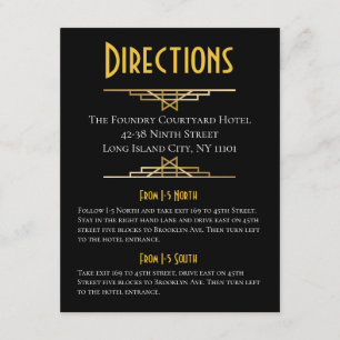 Gold & Black Directions Retro Great Gatsby Wedding Enclosure Card