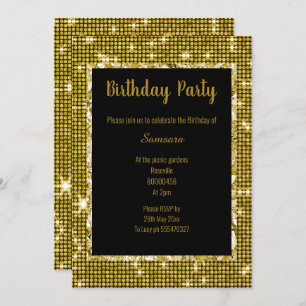 GOLD BLACK DISCO THEME ALL OCCASION BIRTHDAY BLK INVITATION