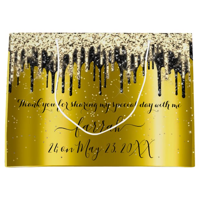  Gold Black Drips Favour Wedding Favour  Large Gift Bag (Front)
