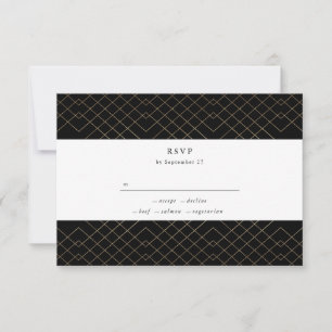 Gold Black Elegance Diamond Geo Deco Wedding RSVP Card