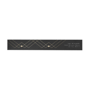 Gold Black Elegance Diamond Geo Deco Wedding Wrap Around Label