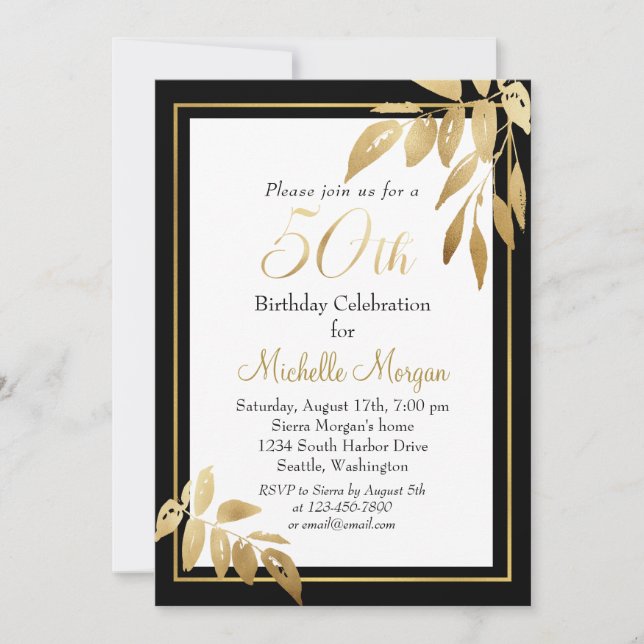 Gold Black Elegant 50th Birthday Celebration Invitation (Front)