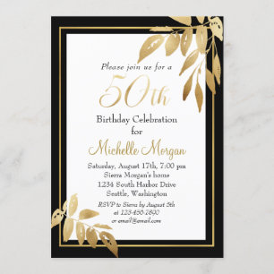 Gold Black Elegant 50th Birthday Celebration Invitation