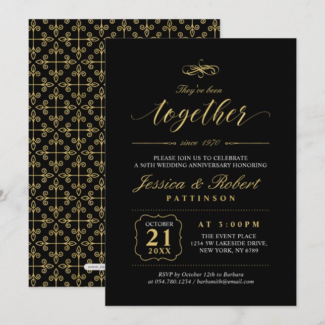Gold & Black | Elegant 50th Wedding Anniversary Invitation (Front/Back)