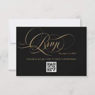 Gold Black Elegant Calligraphy Wedding RSVP Card