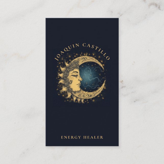 Gold Black Elegant Celestial Business Card (Front)